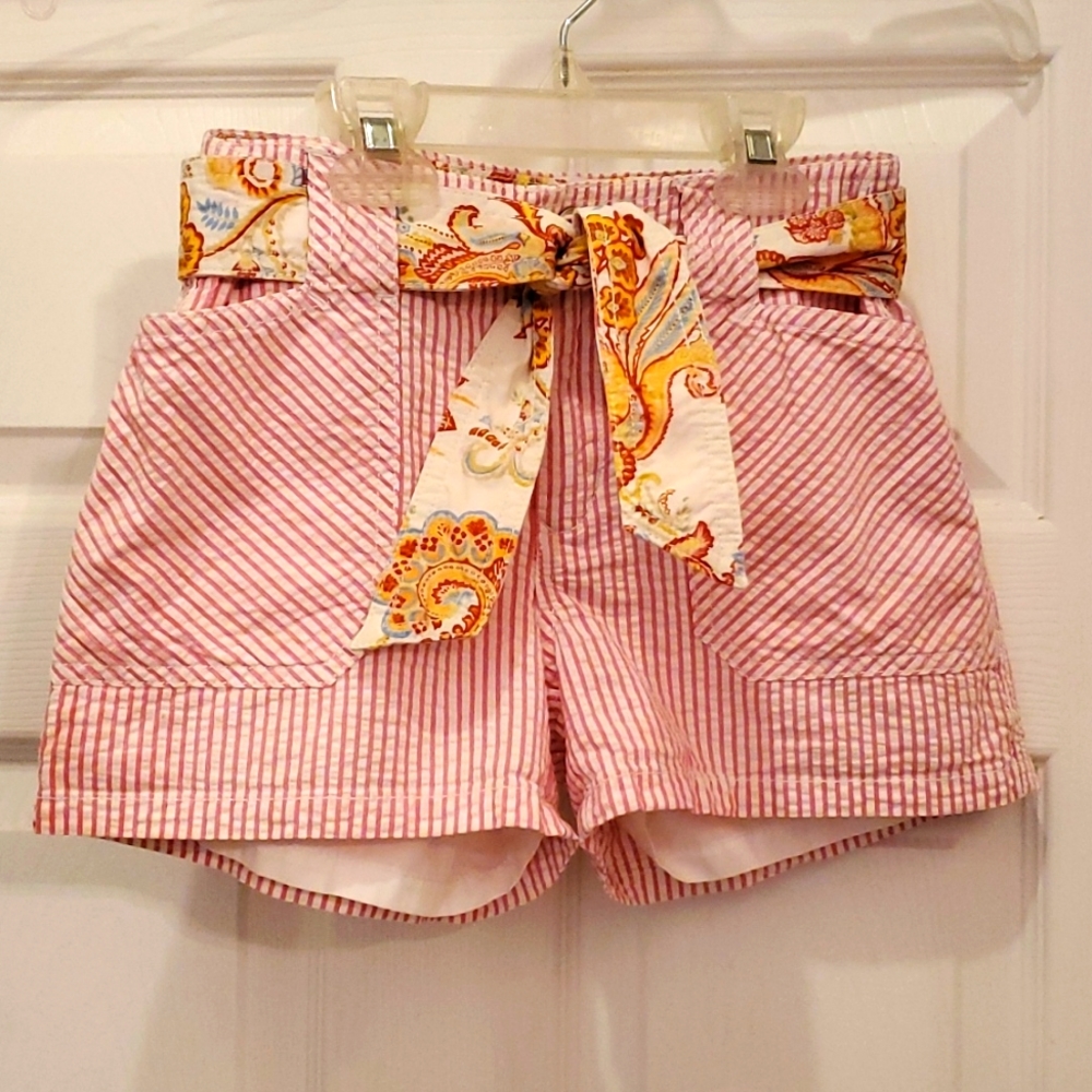 EUC Tommy Hilfiger Girl's 12 Striped/Floral Belted Shorts with Pockets